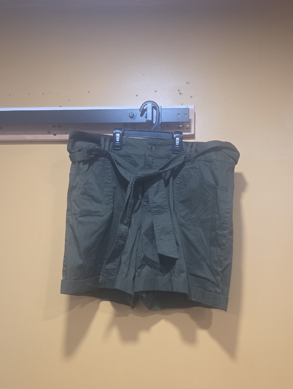 Classic Olive Green High-Waist Tie-Belt Shorts